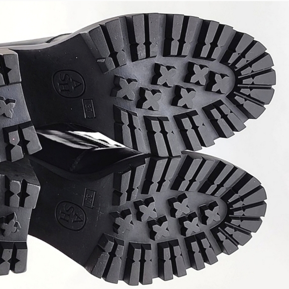 ASH Women's Poker Heeled Black Leather Chunky  Lace Up Dual Zipper Boots Size 37 - Picture 14 of 15